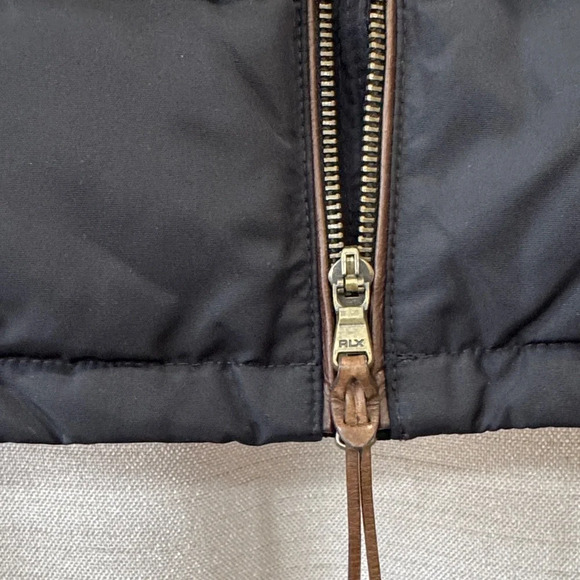 Ralph Lauren RLX Black And Brown Cow Hide Leather Down Vest Women’s Size L - Picture 4 of 10